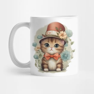 a cute little cat wearing a hat and a bow tie Mug